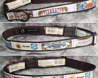 Prost!! LARGE Adjustable Dog Collar from Recycled Ayinger Celebrator Doppelbock Beer Labels