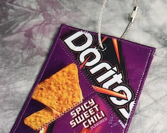 Large Luggage tag from Recycled Dorito's Spicy Sweet Chili Chip Bags