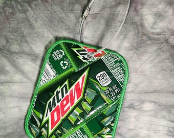 Large Luggage Tag from Recycled Mt Dew Soda Bottle Labels