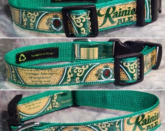 MEDIUM Adjustable Dog Collar from Vintage Recycled Rainier Ale Beer Labels