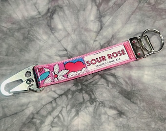 Carabiner KeyChain from Recycled Crooked Stave Sour Rose Fruited Sour Ale  Beer Labels