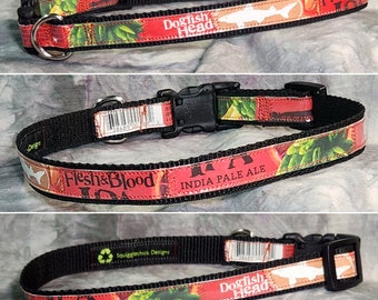 Medium Adjustable Dog Collar from Dogfish Head Flesh & Blood IPA Beer Labels