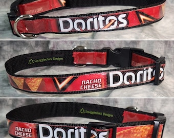 LARGE Adjustable Dog Collar from recycled Dorito's Nacho Cheese Chip Bags