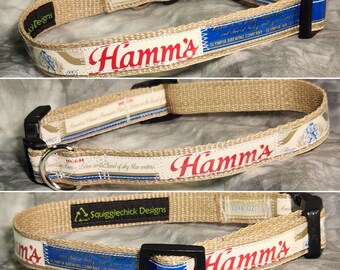 MEDIUM 3/4" Wide Adjustable Dog Collar from Vintage Recycled Hamm's Beer Labels