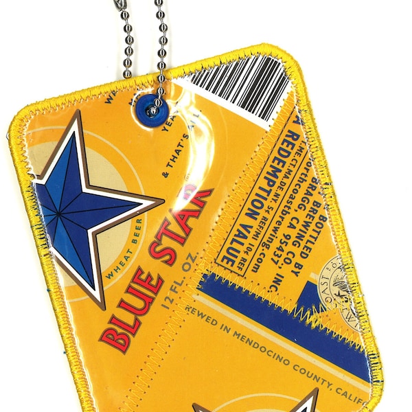 Luggage Tag frm Repurposed North Coast Brewing Blue Star Wheat Beer Labels