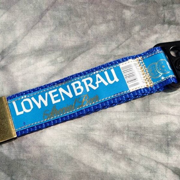 Carabiner KeyChain from Recycled Vintage Lowenbrau Beer Labels