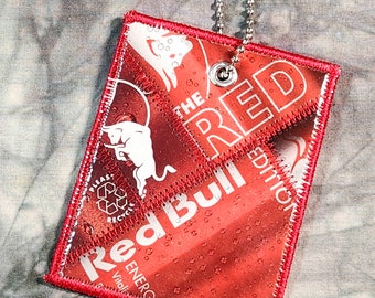 Mini Luggage Tag from Recycled Red Bull Red Edition Box Packaging