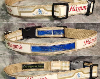 LARGE Adjustable Dog Collar from Vintage Recycled Hamm's Beer Labels