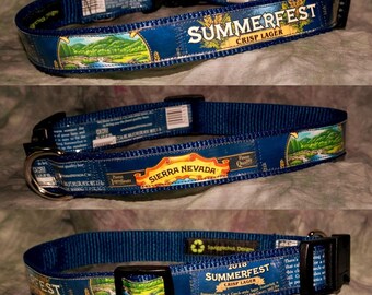Large Adjustable Dog Collar from recycled Sierra Nevada Summerfest Crisp Lager Beer Labels