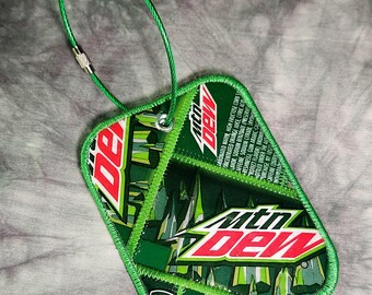 Large Luggage Tag from Recycled Mt Dew Soda Bottle Labels