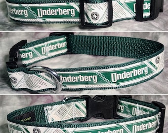 MEDIUM 1" Wide Adjustable Dog Collar from recycled Underberg Bitters Bottle Labels