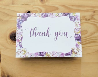 Purple Floral Thank You Cards | Bridal Shower Thank You Cards | Baby Thank You Cards | Floral Thank You Cards