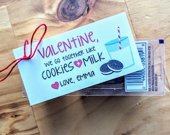 Milk & Cookies Valentine | Kids Valentine Cards | instant Download | Cute Valentine's Day Tags