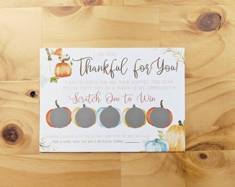 Thanksgiving Scratch Off Cards (Printed Version) | Thank You Cards | Printed Cards with Option to add Envelopes