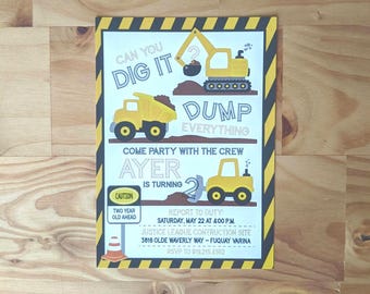 Construction Birthday Invitation, Tractor Party, Boys Birthday (Digital Download)
