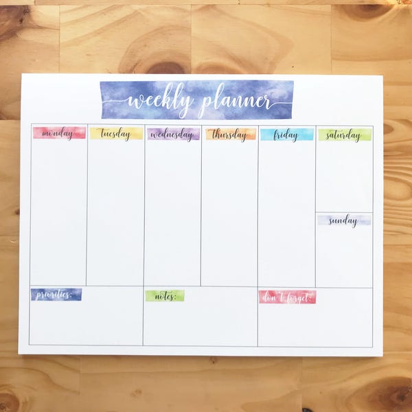 Weekly Planner | Watercolor Weekly Planner Notepad | To-do List | Agenda | Memo Pad