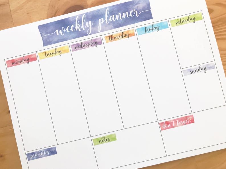 Weekly Planner | Watercolor Weekly Planner Notepad | To-do List ...