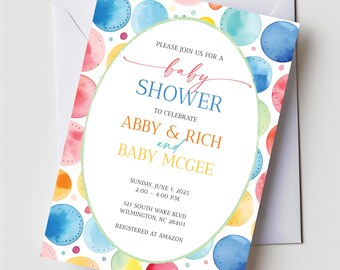 Colorful Baby Shower Invitation | Rainbow Theme, Gender Neutral (Editable Instant Download)