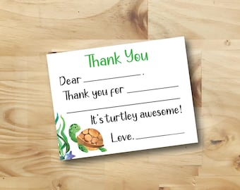 Sea Turtle Thank You Card for Kids | Fill-In Thank You Notes | Classroom Thank You Cards | Ocean Theme Gratitude Activity