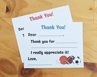 Sports Fill in the Blank Thank You Cards | Sports Thank You Cards | Kids Thank You Cards | Boy Thank You Cards