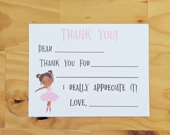 Ballerina Fill in the Blank Thank You Cards | Ballet Thank You Card | Girl Thank You Cards | Dancing Stationery | Set of 10 with envelopes