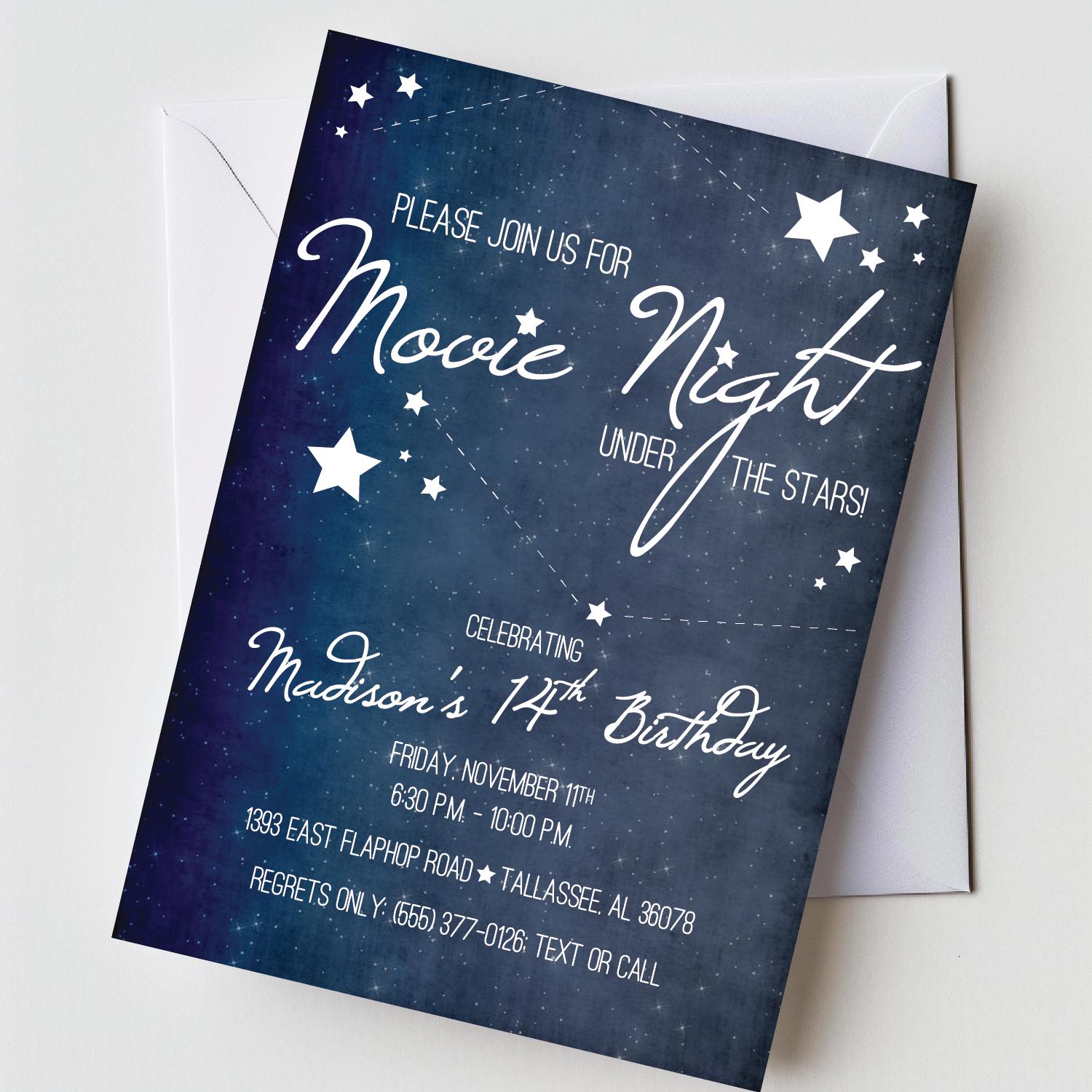 Movie Night Party Invitation | Under the Stars Birthday Invitation ...