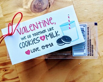 Milk & Cookies Valentine Cards | Kids Classroom Gift Tags (Instant Download)