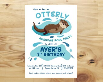 Otterly Awesome Pool Party Invitation | Otter Birthday Invitation | Pool Party Invite | Editable Birthday Party Invitation