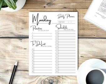 Printable Daily Planner | Priorities and Schedule (Instant Download)