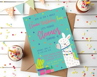 Llama Fiesta Birthday Invitation | Girls First Birthday (Digital Download)