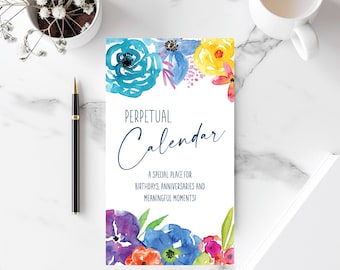 Floral Watercolor Perpetual Calendar | Birthday, Anniversary, Celebration