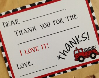 Fire Truck Fill in the Blank Thank You Cards | Fire Truck Thank You Cards | Kids Thank You Cards | Boy Thank You Cards