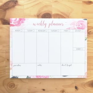 Floral Weekly Planner | Floral Watercolo Weekly Planner Notepad | To-do List | Agenda | Memo Pad