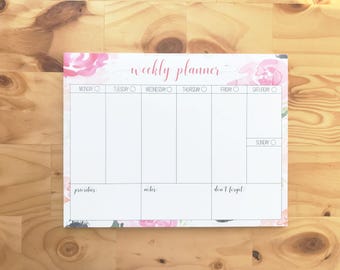 Floral Weekly Planner Printable | Instant Download Floral Watercolor Weekly Planner Notepad | To-do List | Agenda | Weekly Printable