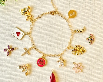 Custom Charm Bracelet, Personalized Jewelry for Women, Build Your Own Jewelry, Gold Vintage Chunky Charm Bracelets, Birthday Gift for Her