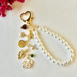 Custom Bag Charms Keychain With Pearl, Make Your Own Bag Charm Gold, Cute Car Keychains, Wallet Accessory, Purse Charm Chain, Gift For Her