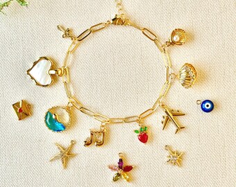 Custom Charm Bracelet, Personalized Jewelry for Women, Build Your Own Jewelry, Gold Vintage Chunky Charm Bracelets, Birthday Gift for Her