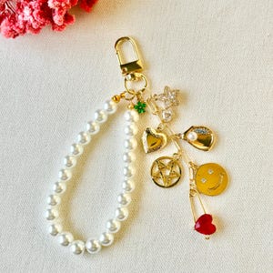 Custom Bag Charms Keychain With Pearl, Make Your Own Bag Charm Gold, Cute Car Keychains, Wallet Accessory, Purse Charm Chain, Gift For Her