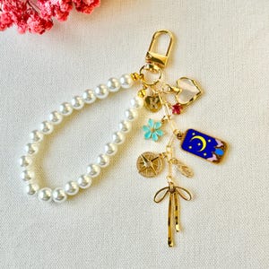 Custom Bag Charms Keychain With Pearl, Make Your Own Bag Charm Gold, Cute Car Keychains, Wallet Accessory, Purse Charm Chain, Gift For Her