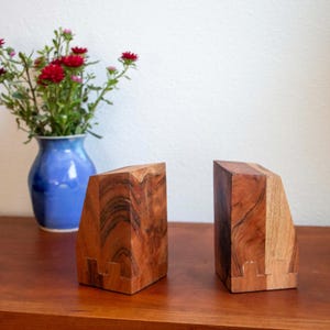 Mid Century Modern Solid Wood Block Bookends Geometric Pair