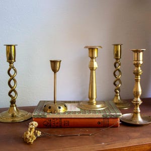 Vintage Mismatched Brass Candlestick Set – Set of 5