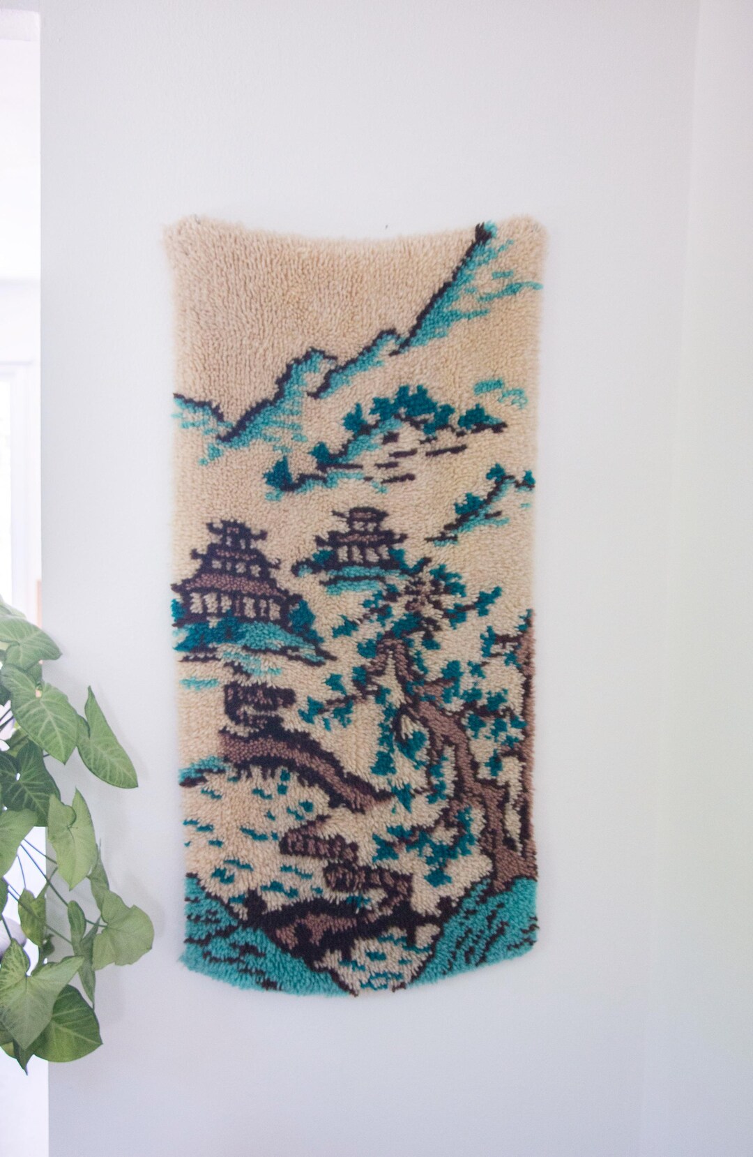 Japanese Latch Rug Handmade Asian Latch Hook Tapestry Hanging Rug, Chinese, Japanese Wall ...