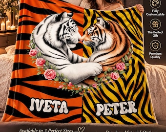 Personalized Tiger Blanket, Custom Name Blanket, Tiger Print Throw, Big Cat Gift, Custom Logo Blanket, Kids Room Decor, Animal Lover Gift