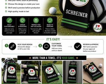 Personalized Golf Towel, Custom Golf Club Towel, Golf Gift for Men Women, Golf Bag Towel, Golf Lover Gift, Cooling Golf Towel, Golfer Gift