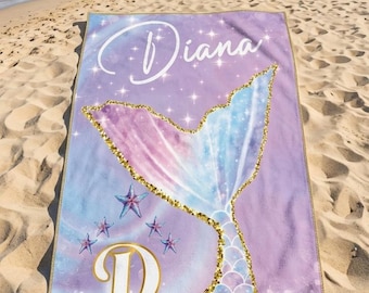 Custom Mermaid Beach Towel, Personalized Ariel Bath Towel, Disney Princess Gift for Girls, Summer Kids/Adults Present, Best Christmas Gift
