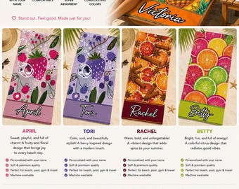 Personalized Fruit Towel, Custom Name Tropical Towels, Christmas Gift, Colorful Fruit Themed Towel, Birthday Anniversary Thanksgiving Gift
