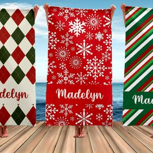 Personalized Towel with Xmas Pattern, Birthday Anniversary Vacation Gift, Best Christmas Gift for Family Friends Kids, Pool Beach Bath Gift