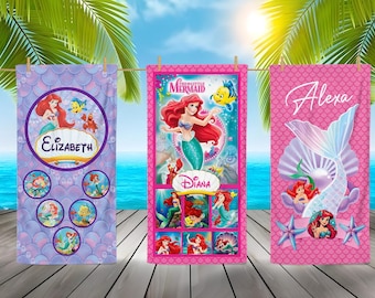 Custom Mermaid Beach Towel, Personalized Ariel Bath Towel, Disney Princess Gift for Girls, Summer Kids/Adults Present, Best Christmas Gift