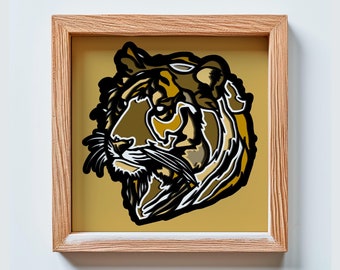 3D Tiger Shadow Box - Conception Papercut multicouche (SVG, PNG)