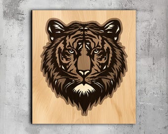 123- Tigre multicapa / Archivo Svg Dxf Png Eps Lightburn / Corte láser CNC Cricut / Papel Madera Metal / Arte de pared de tigre / Decoración 3D / Glowforge